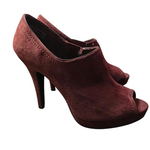 Fioni Berry Lively Shoes Peep Toe Bootie Size 10 5 Inch Heels Wine Color - Picture 4 of 9